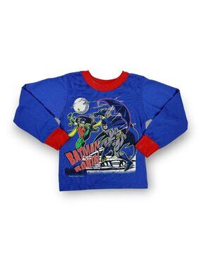 Vintage Batman 90s DC Comics Boys Blue Color Block Long Sleeve Shirt Top 6